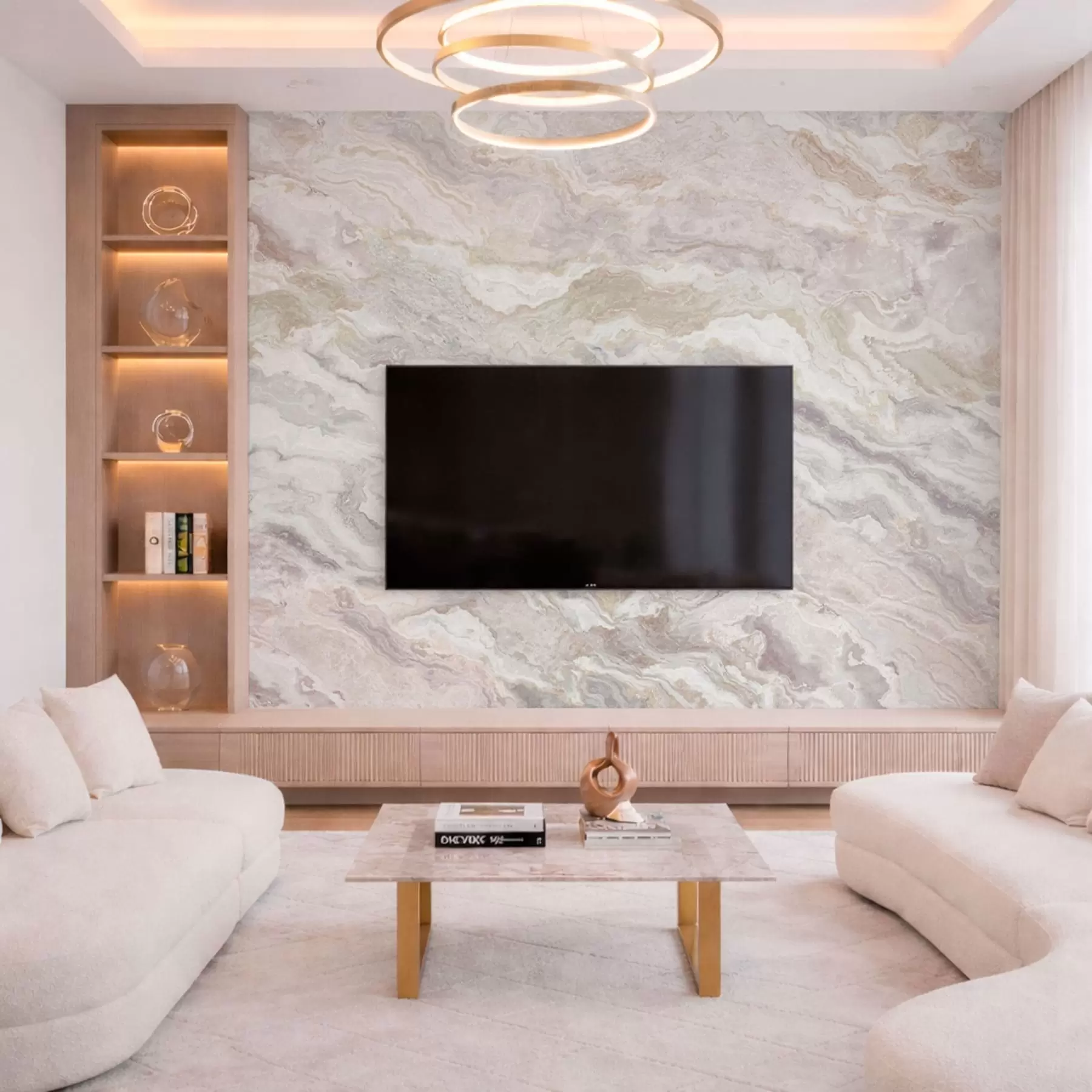 Fototapet Ljus onyx med flödande lager i beige och grått w05430