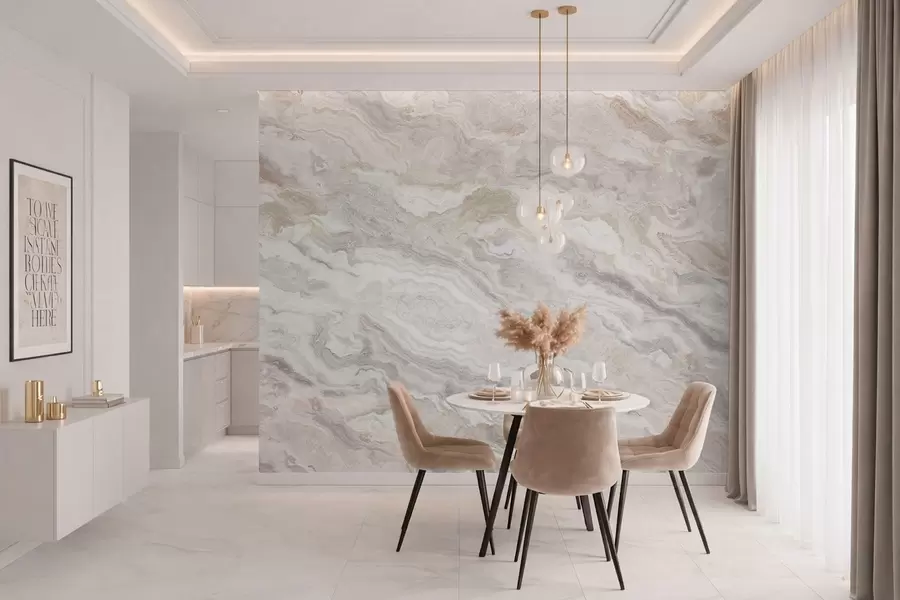 Fototapet Ljus onyx med flödande lager i beige och grått w05430