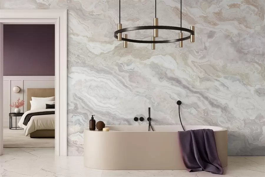 Fototapet Ljus onyx med flödande lager i beige och grått w05430