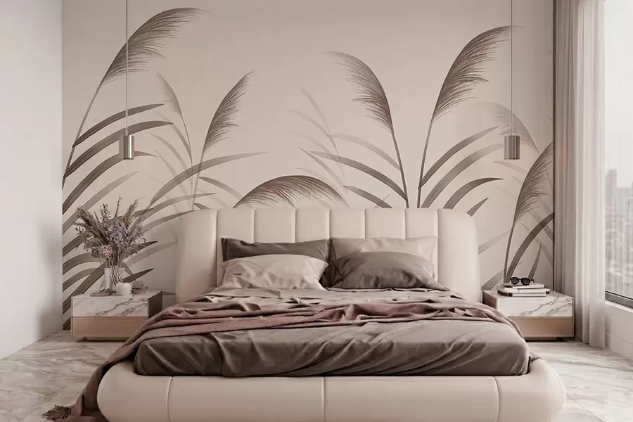 Fototapet Minimalistiska silhuetter av vass i beige nyanser w05432
