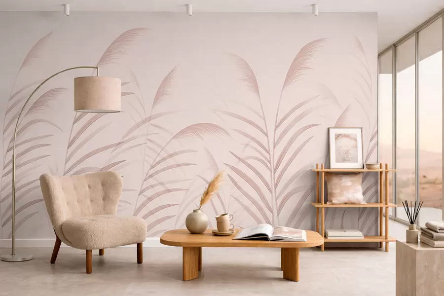 Fototapet Minimalistiska gräs i mjuka rosa nyanser w05432v2