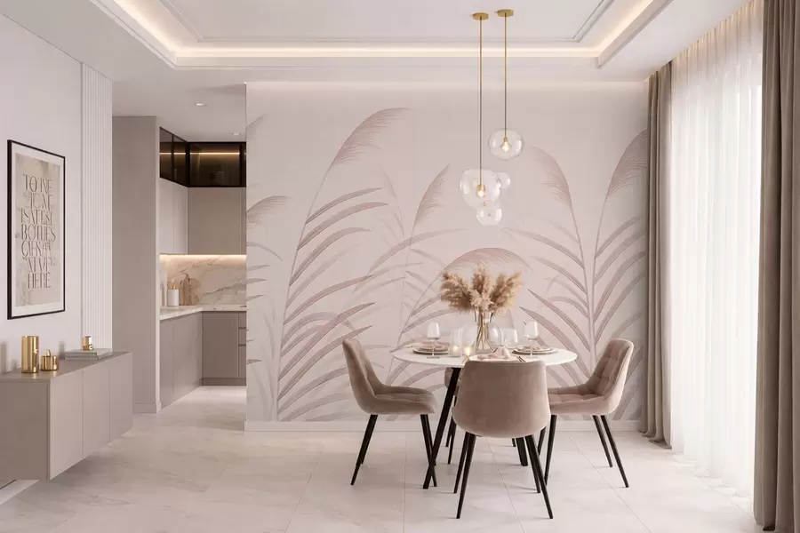 Fototapet Minimalistiska gräs i mjuka rosa nyanser w05432v2