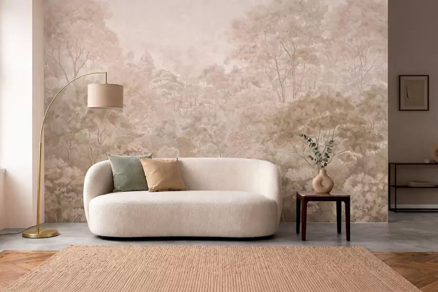 Fototapet Ett gammaldags skogslandskap i varma beige nyanser w05433v1