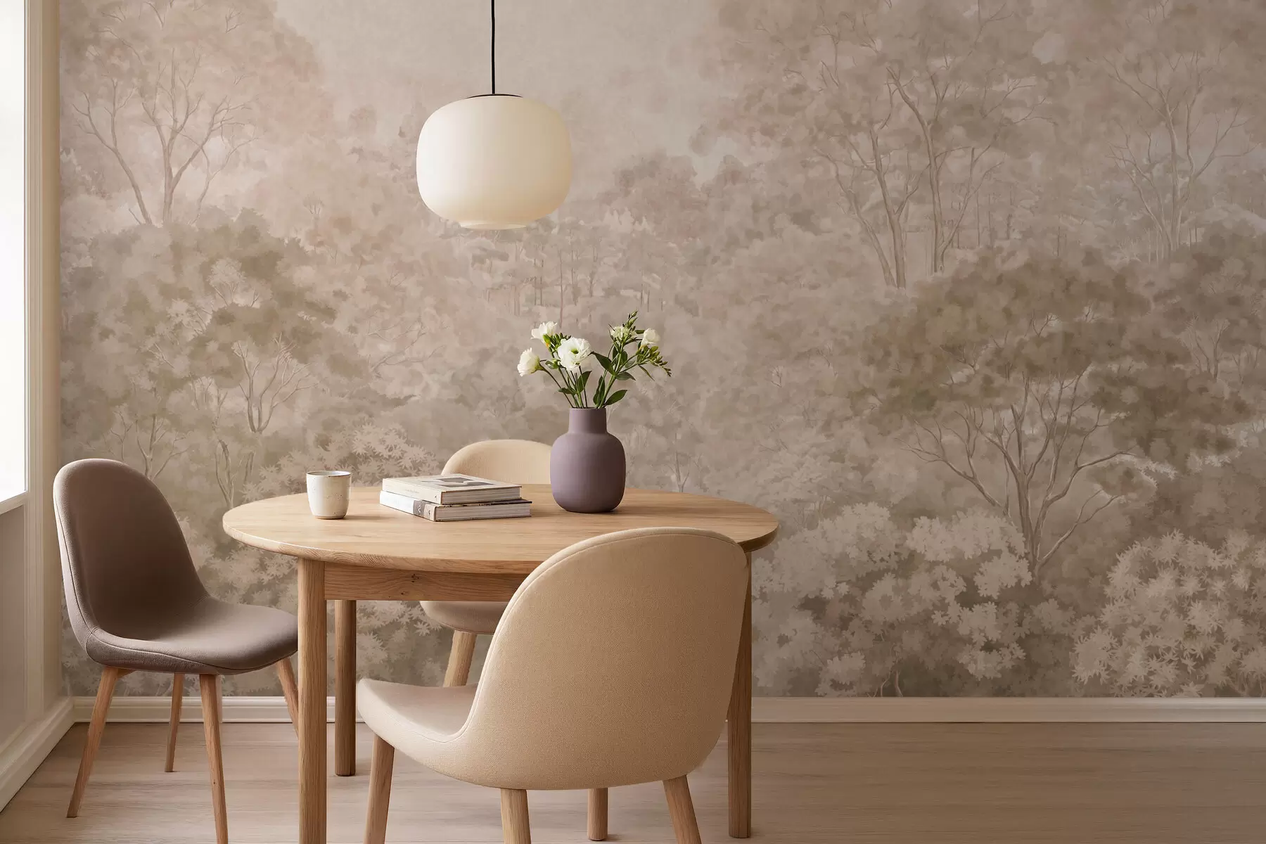 Fototapet Ett gammaldags skogslandskap i varma beige nyanser w05433v1