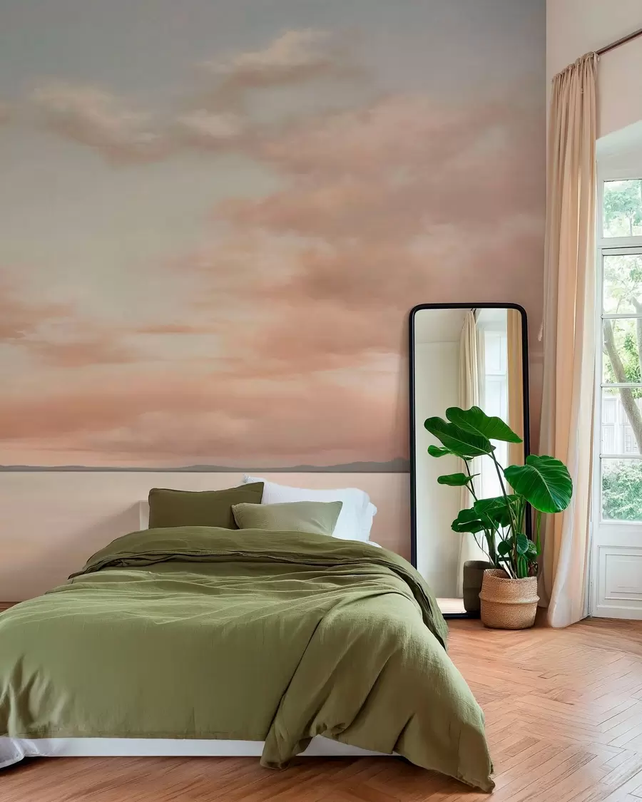 Fototapet Minimalistisk havshorisont med pastellfärgade moln w05516