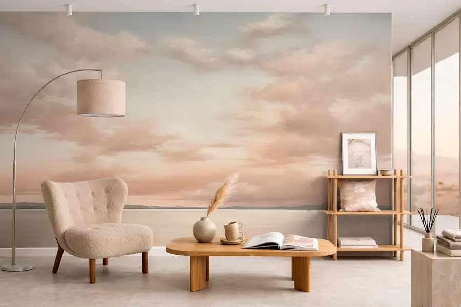 Fototapet Minimalistisk havshorisont med pastellfärgade moln w05516