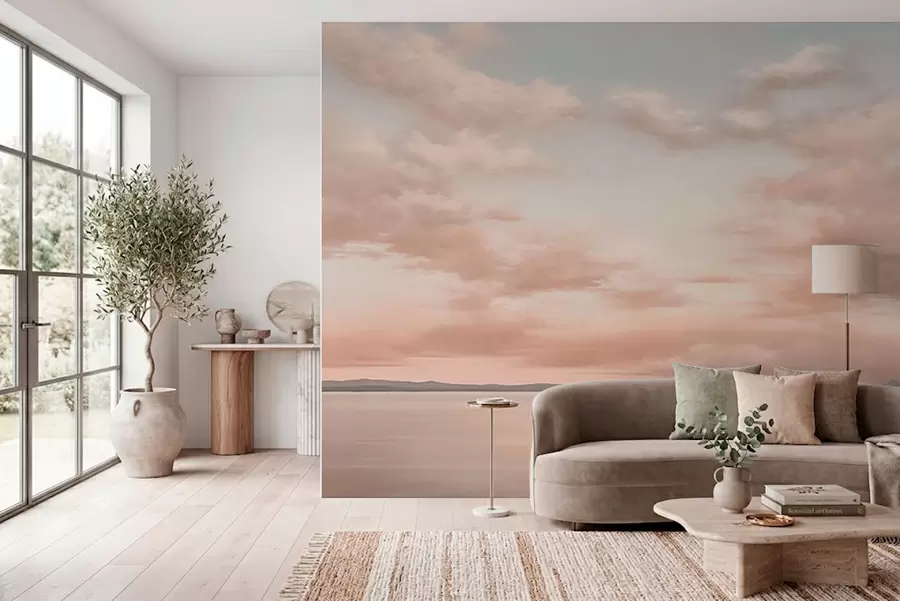 Fototapet Minimalistisk havshorisont med pastellfärgade moln w05516