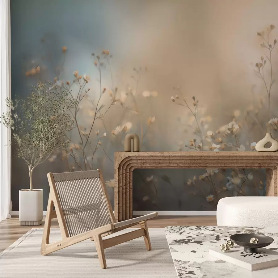 Fototapet ängsgräs med små blommor mot ett kort skärpedjup w05386