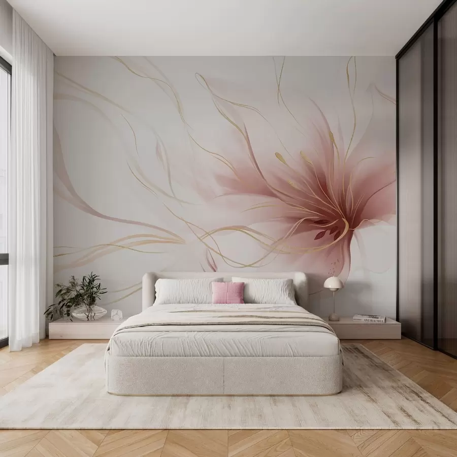 Fototapet En abstrakt rosa blomma med böljande linjer i Fluid Art-stil w05428v1