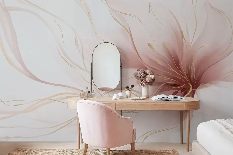 Fototapet En abstrakt rosa blomma med böljande linjer i Fluid Art-stil w05428v1
