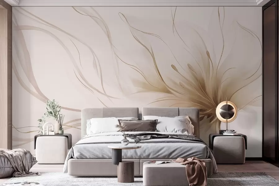 Fototapet En abstrakt beige blomma med böljande linjer i Fluid Art-stil w05428v2
