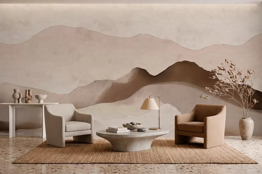 Fototapet Abstrakta berg i Japandi- och minimalistisk stil w05434