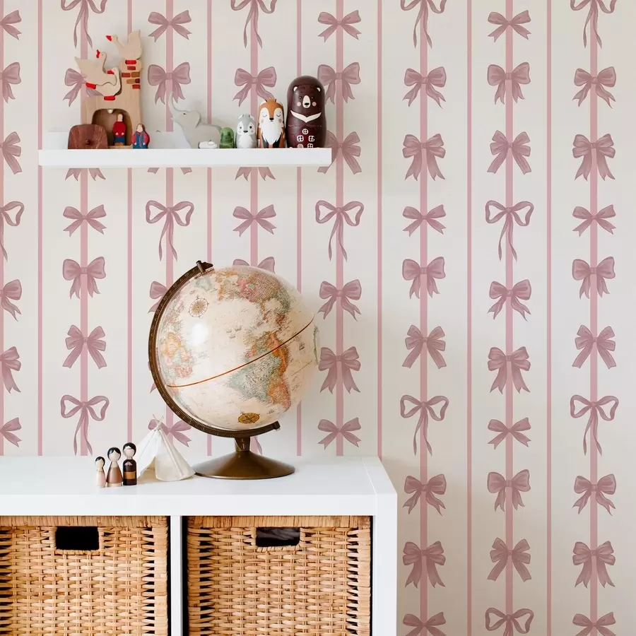 Fototapet Rosa rosetter i vertikala ränder på ljus bakgrund a01075