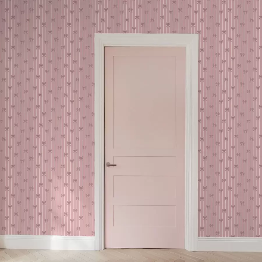 Fototapet Små rosa rosetter på rosa randig bakgrund a01076v1