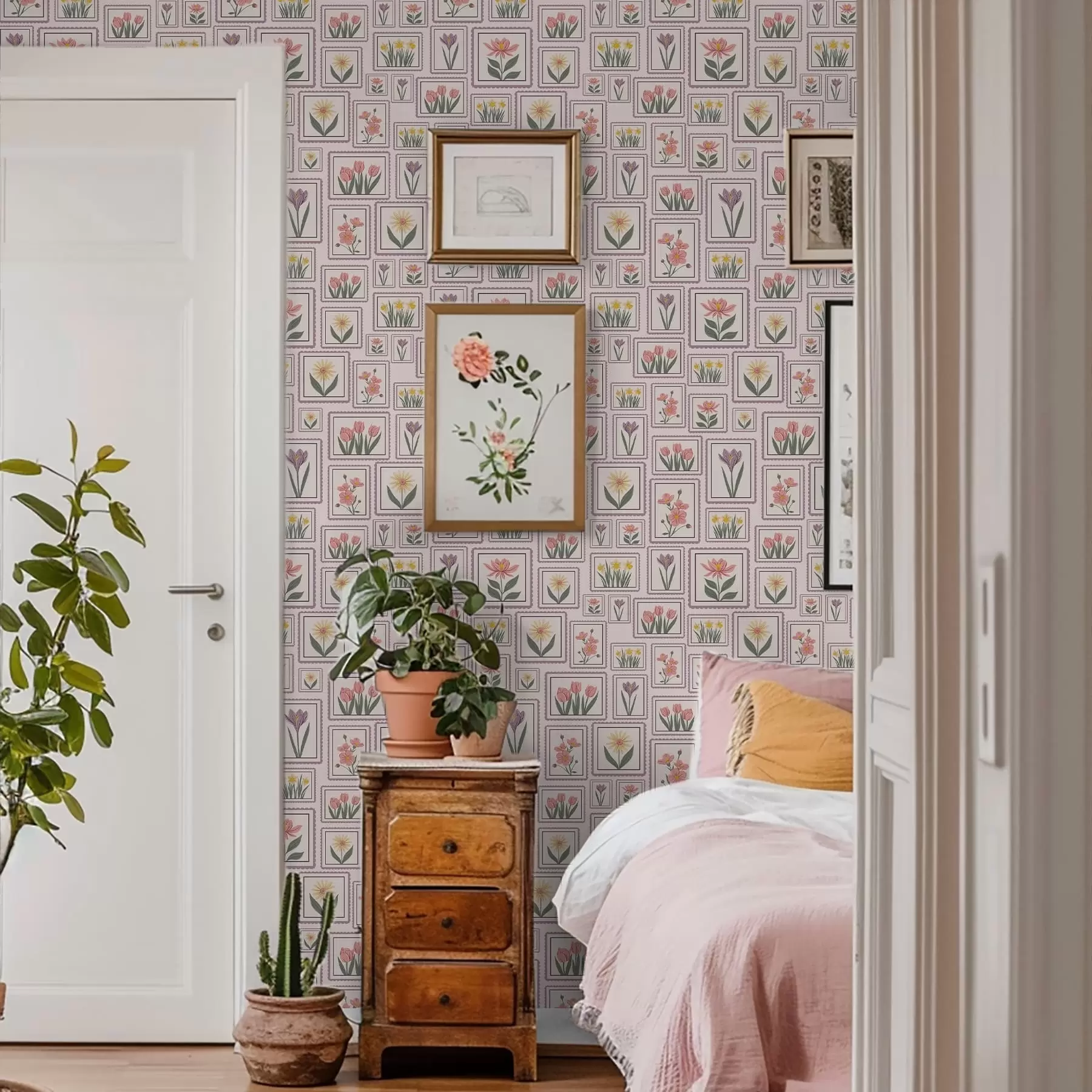 Fototapet Inramade blomsterillustrationer i lila nyanser a01173v2