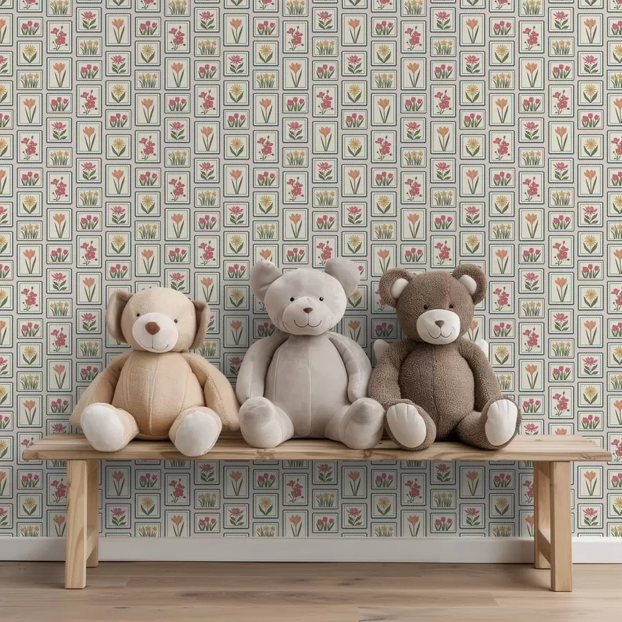 Fototapet Blomsterillustrationer i ram med kant a01174