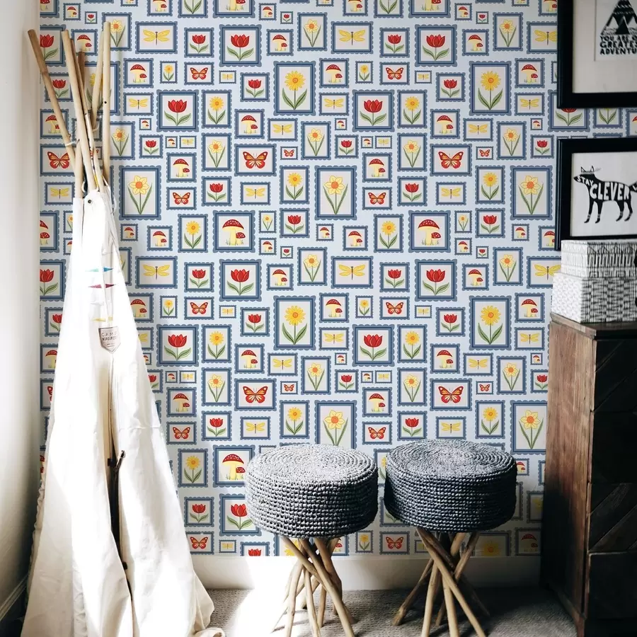 Fototapet Inramade illustrationer på blå bakgrund a01176