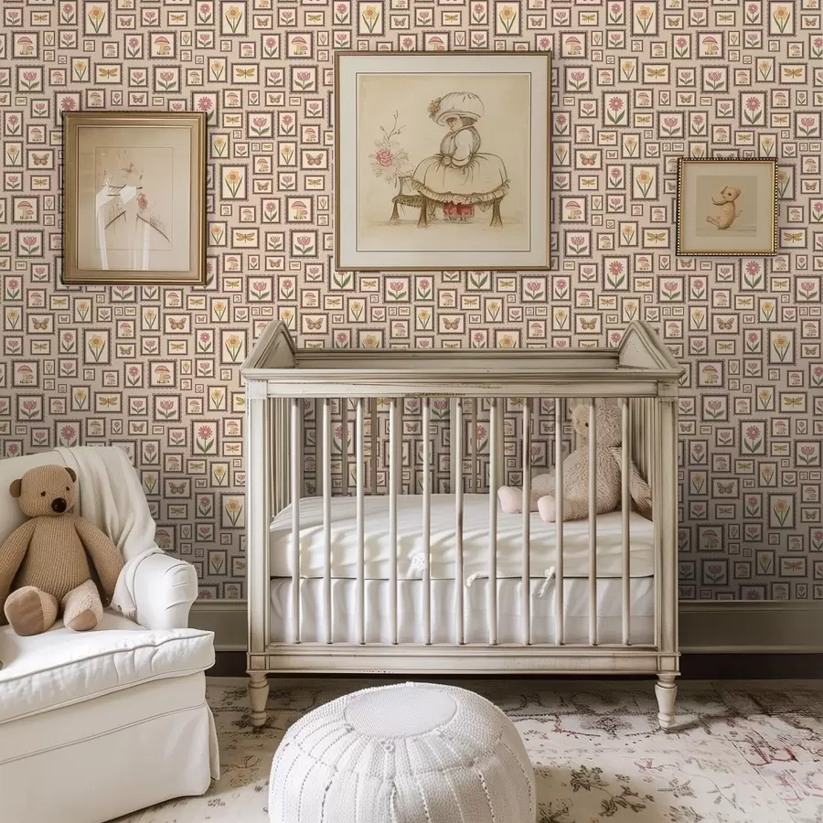 Fototapet Inramade illustrationer i varma beige nyanser a01176v2