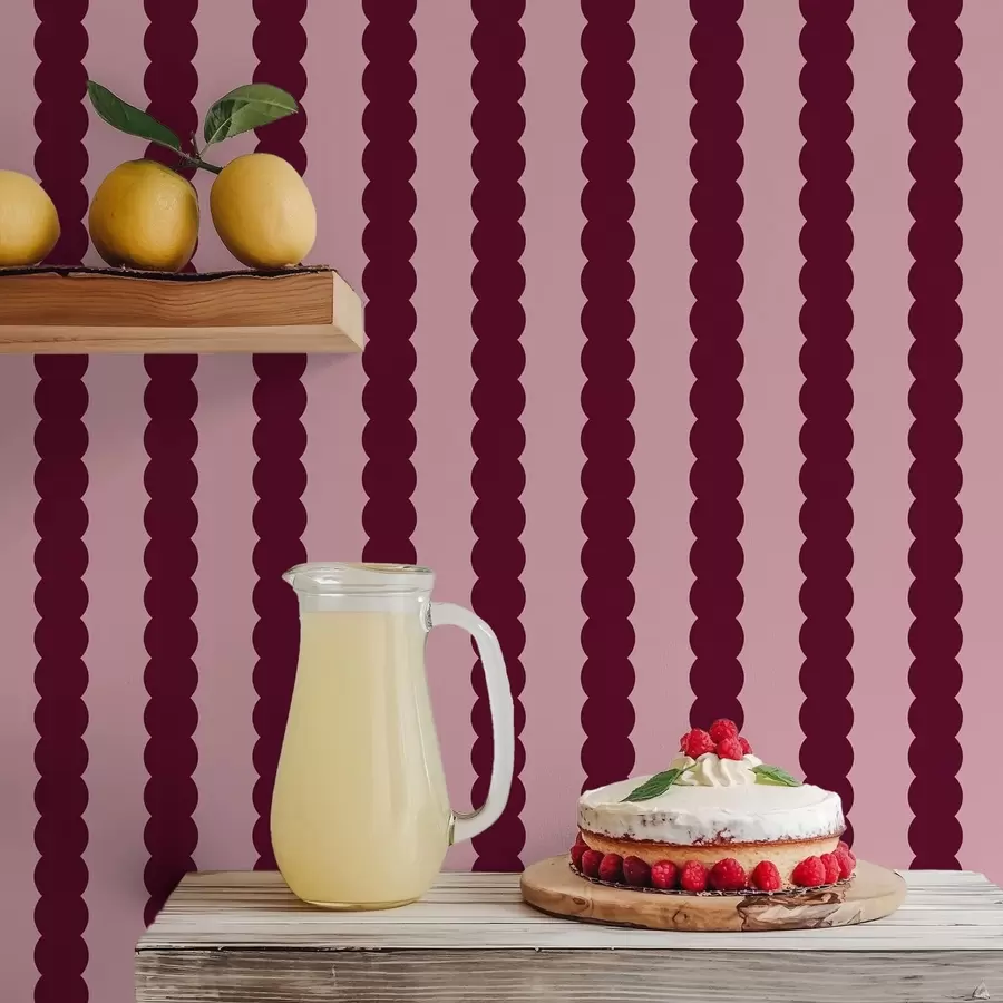 Fototapet Vågiga ränder i vinrött i minimalistisk stil a01182v5