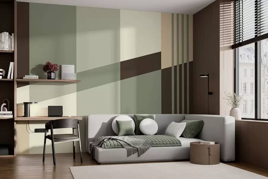 Fototapet Diskreta geometriska mönster i nyanser av olivgrönt, beige och brunt w05390