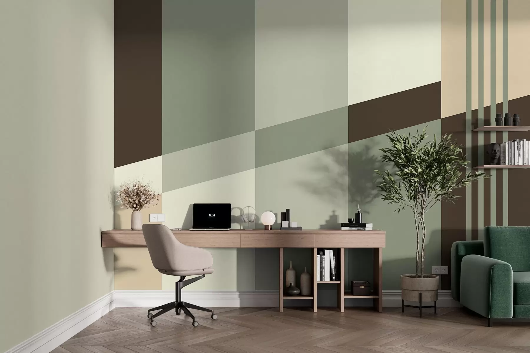Fototapet Diskreta geometriska mönster i nyanser av olivgrönt, beige och brunt w05390