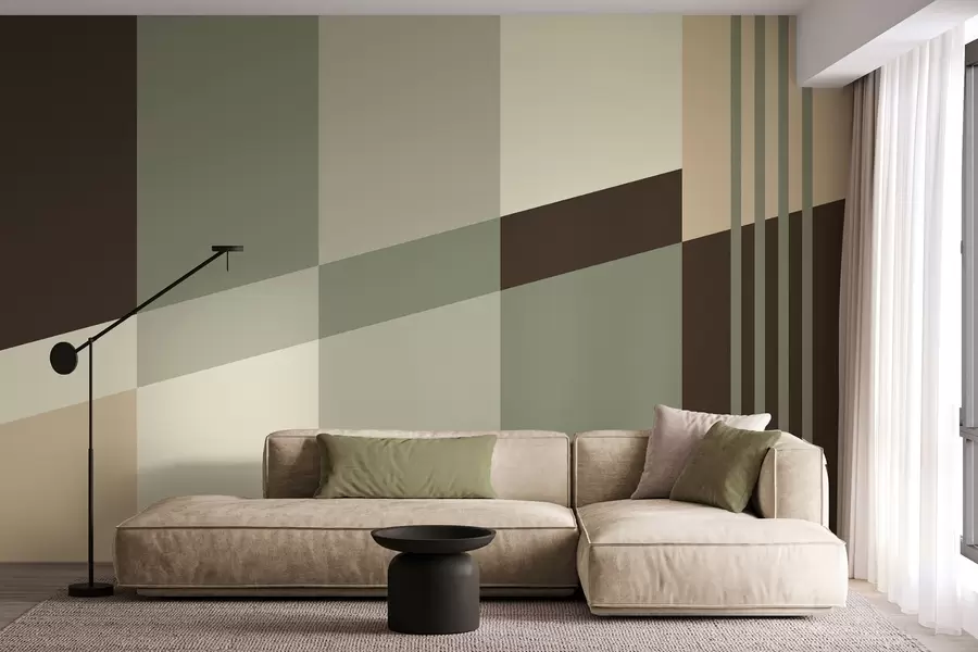 Fototapet Diskreta geometriska mönster i nyanser av olivgrönt, beige och brunt w05390
