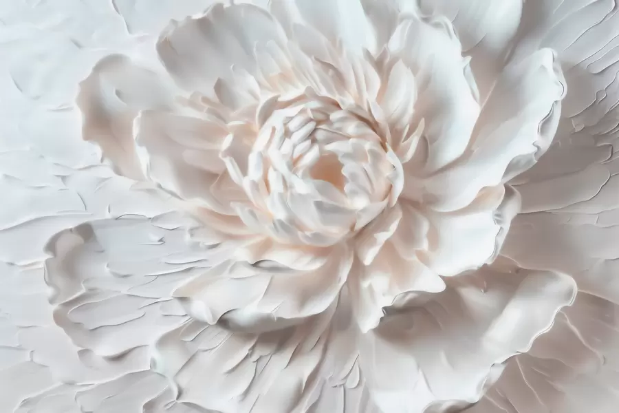 Fototapet En fin blomma i basrelief med släta kronblad i ljusa nyanser w09861