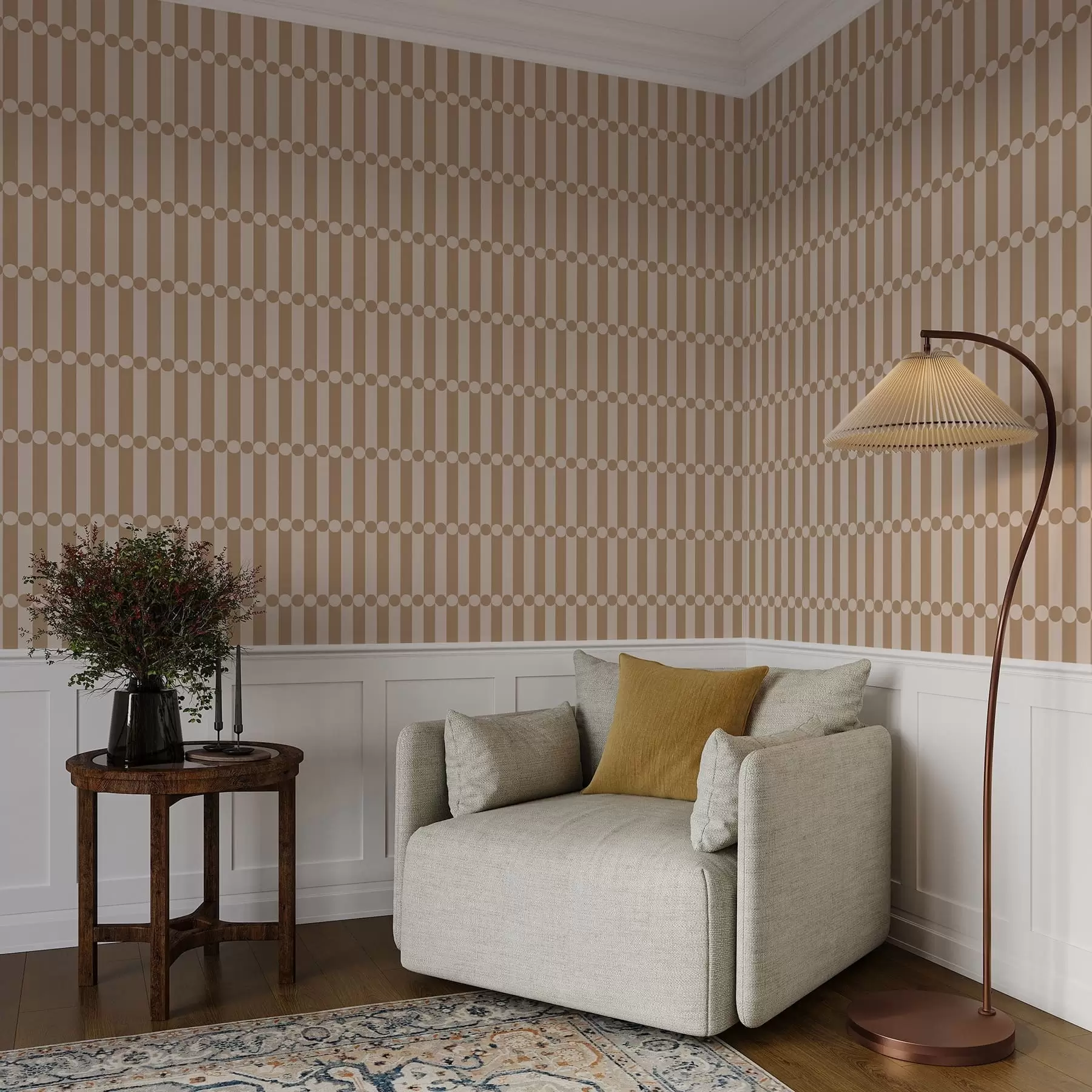 Fototapet Varma beige ränder med cirklar i mitten a01186v1