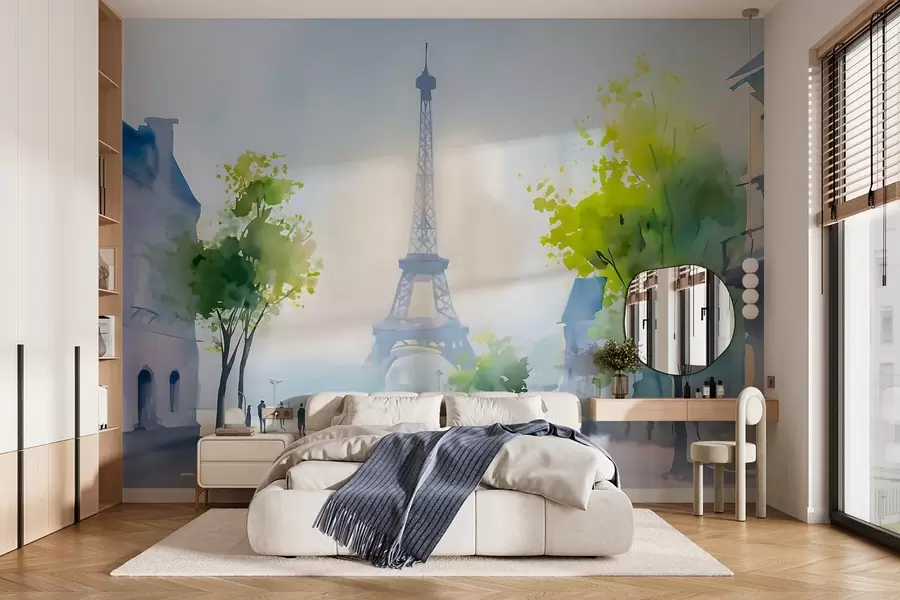 Fototapet Paris, ett stadslandskap i akvarellstil à la prima w05566