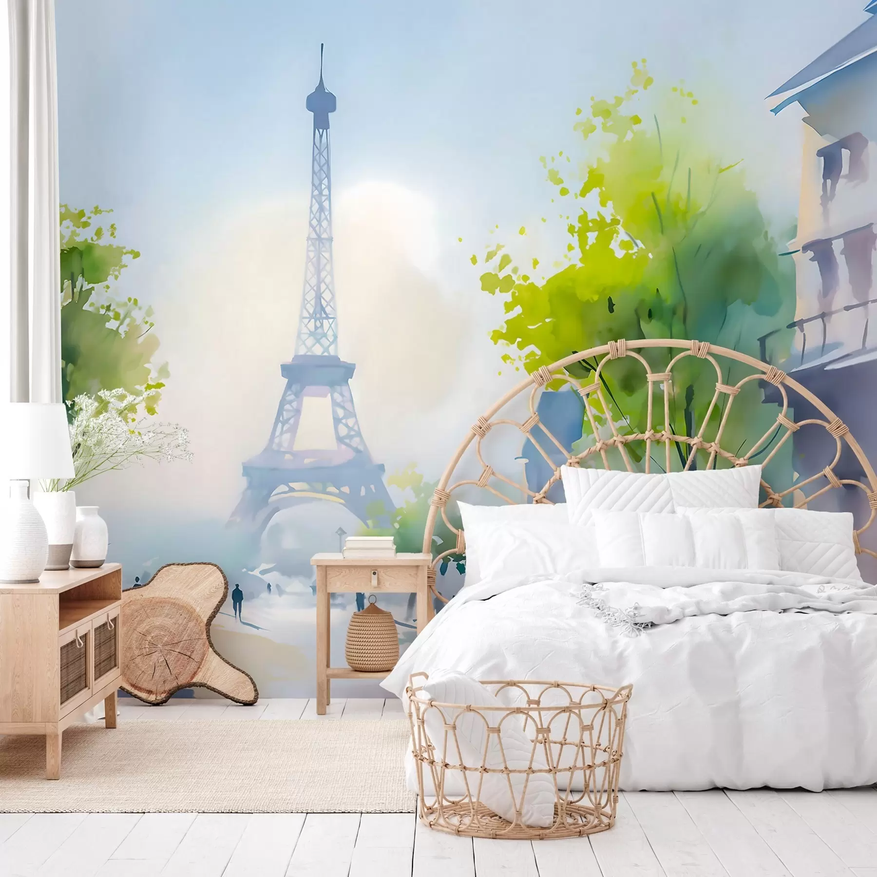 Fototapet Paris, ett stadslandskap i akvarellstil à la prima w05566