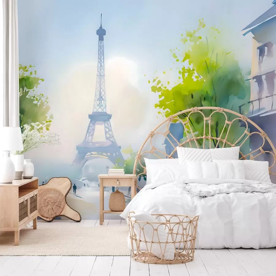 Fototapet Paris, ett stadslandskap i akvarellstil à la prima w05566