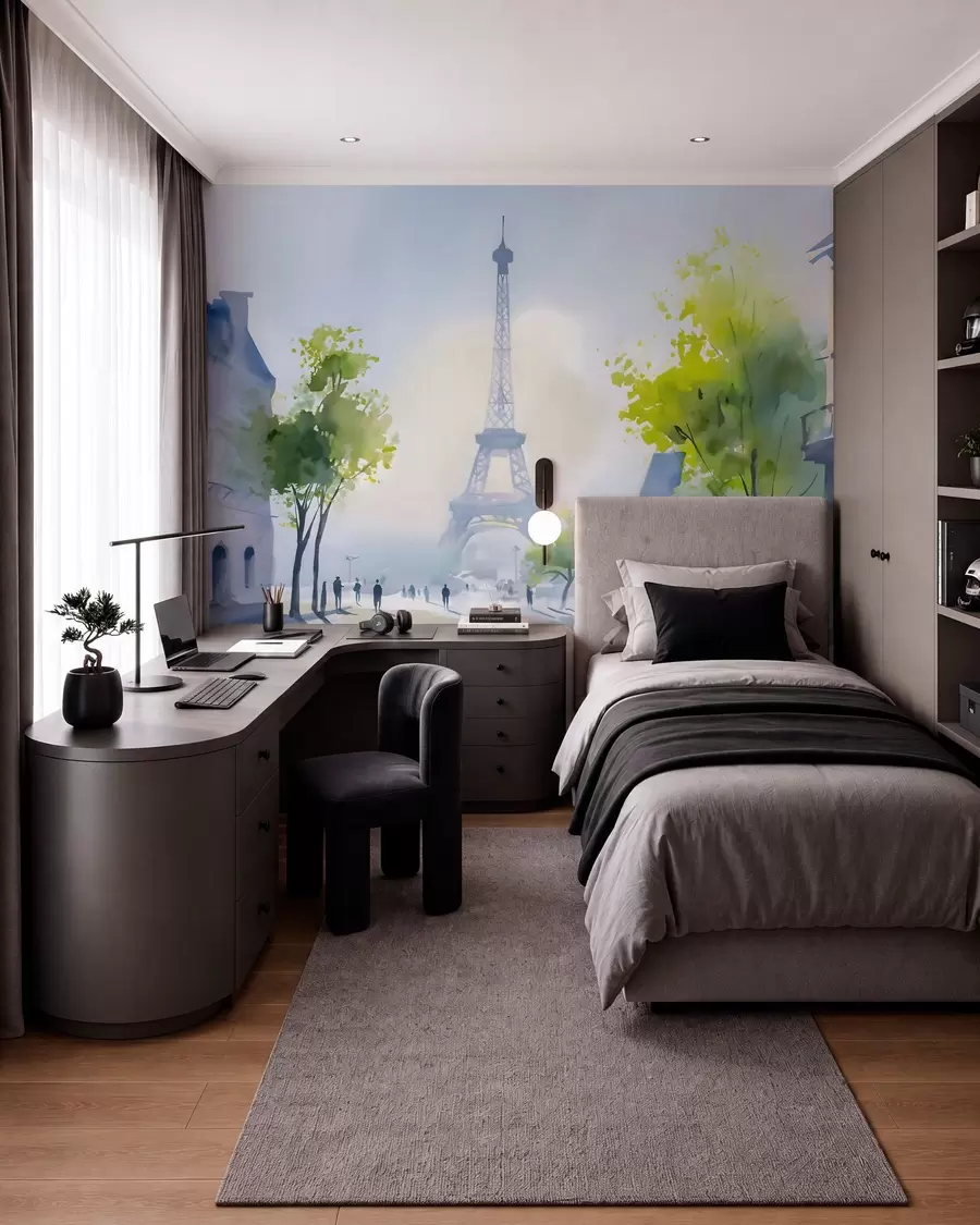 Fototapet Paris, ett stadslandskap i akvarellstil à la prima w05566