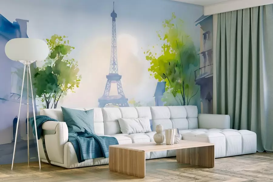 Fototapet Paris, ett stadslandskap i akvarellstil à la prima w05566