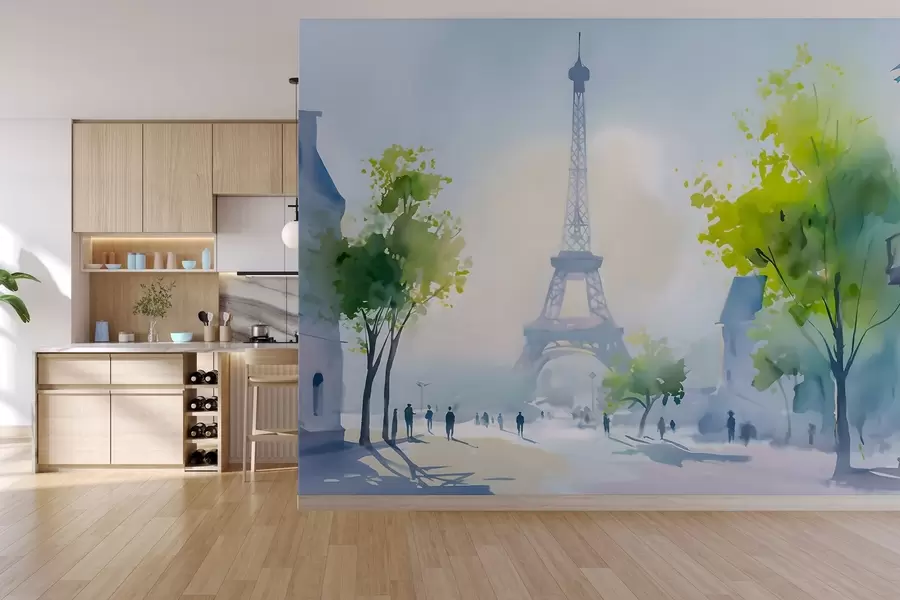 Fototapet Paris, ett stadslandskap i akvarellstil à la prima w05566