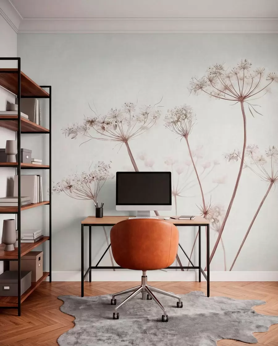 Fototapet Torkade blomställningar mot en ljus, minimalistisk bakgrund w05543