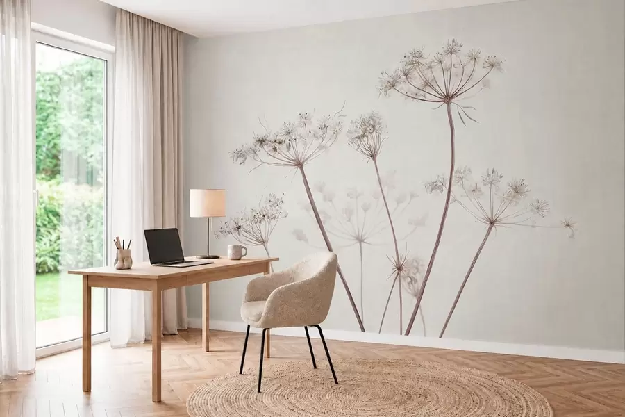Fototapet Torkade blomställningar mot en ljus, minimalistisk bakgrund w05543