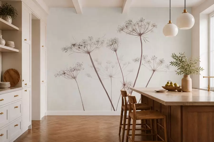 Fototapet Torkade blomställningar mot en ljus, minimalistisk bakgrund w05543