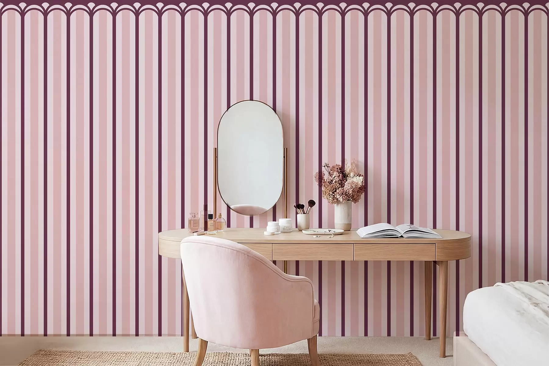 Fototapet Vertikalt mönster i rosa och vinröda nyanser w05610v4