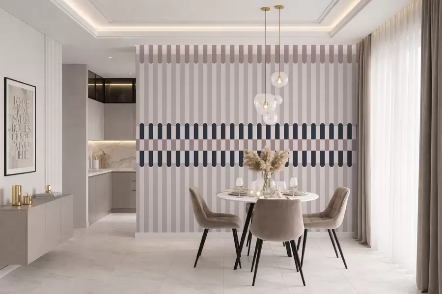Fototapet Randigt mönster i krämvita och mörkblå nyanser w05150v2