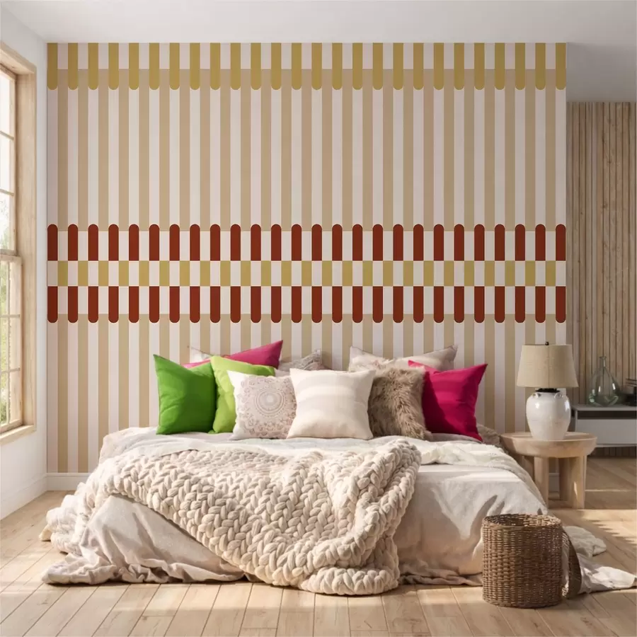 Fototapet Randigt mönster i beige- och terrakottatoner w05150v3