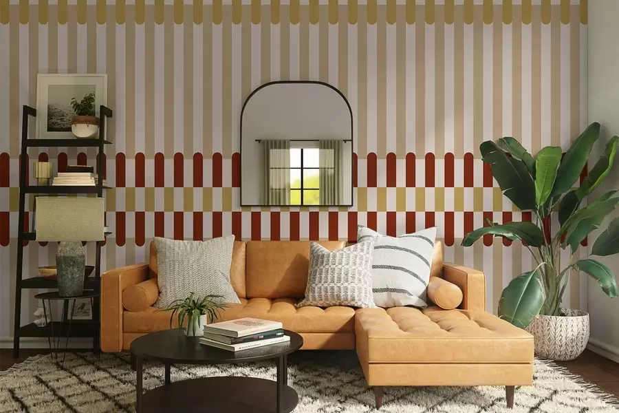 Fototapet Randigt mönster i beige- och terrakottatoner w05150v3
