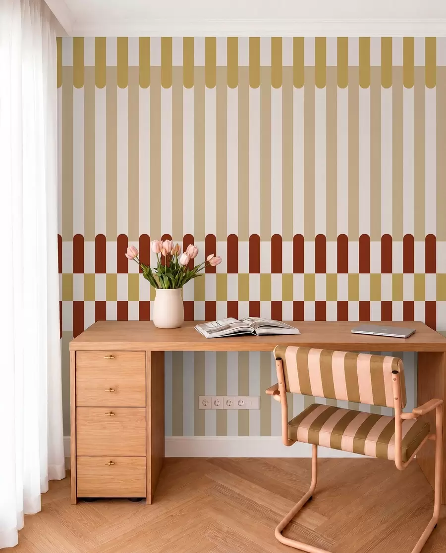 Fototapet Randigt mönster i beige- och terrakottatoner w05150v3