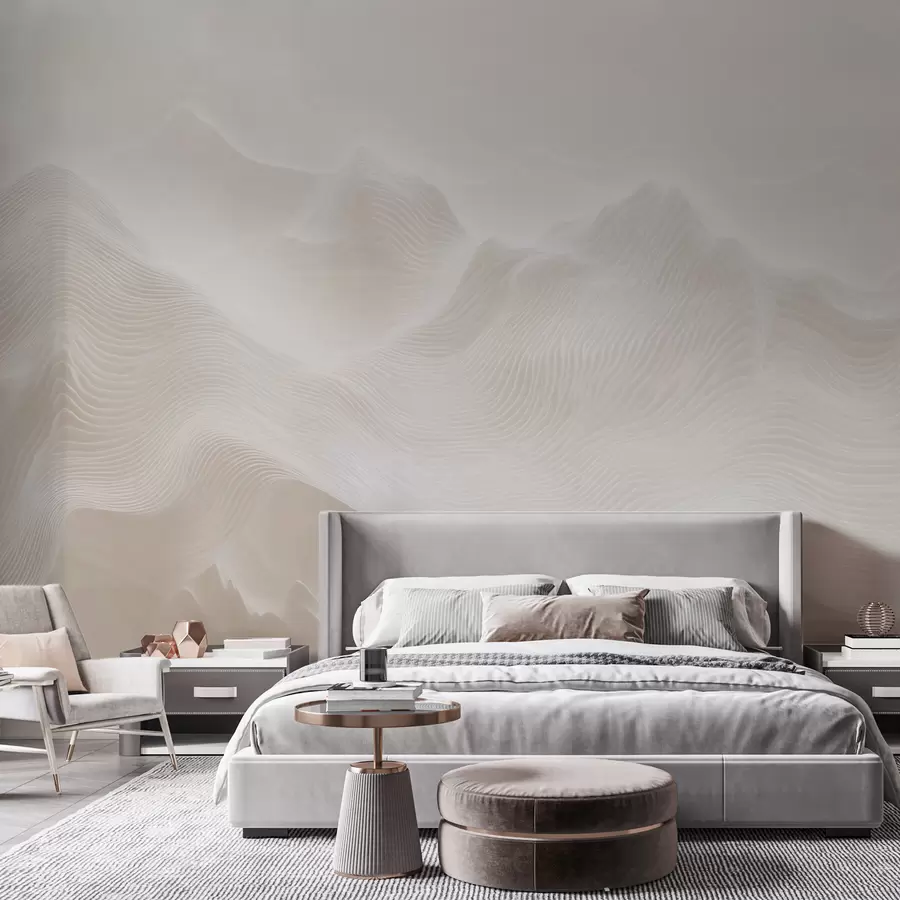 Fototapet Abstrakta, böljande berg i en beige färgskala i minimalistisk stil w09713