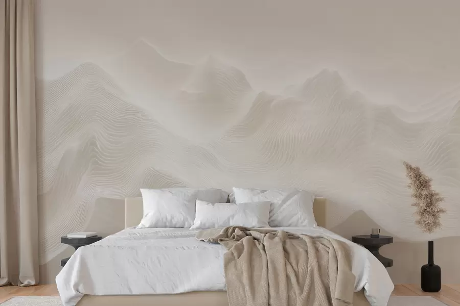Fototapet Abstrakta, böljande berg i en beige färgskala i minimalistisk stil w09713