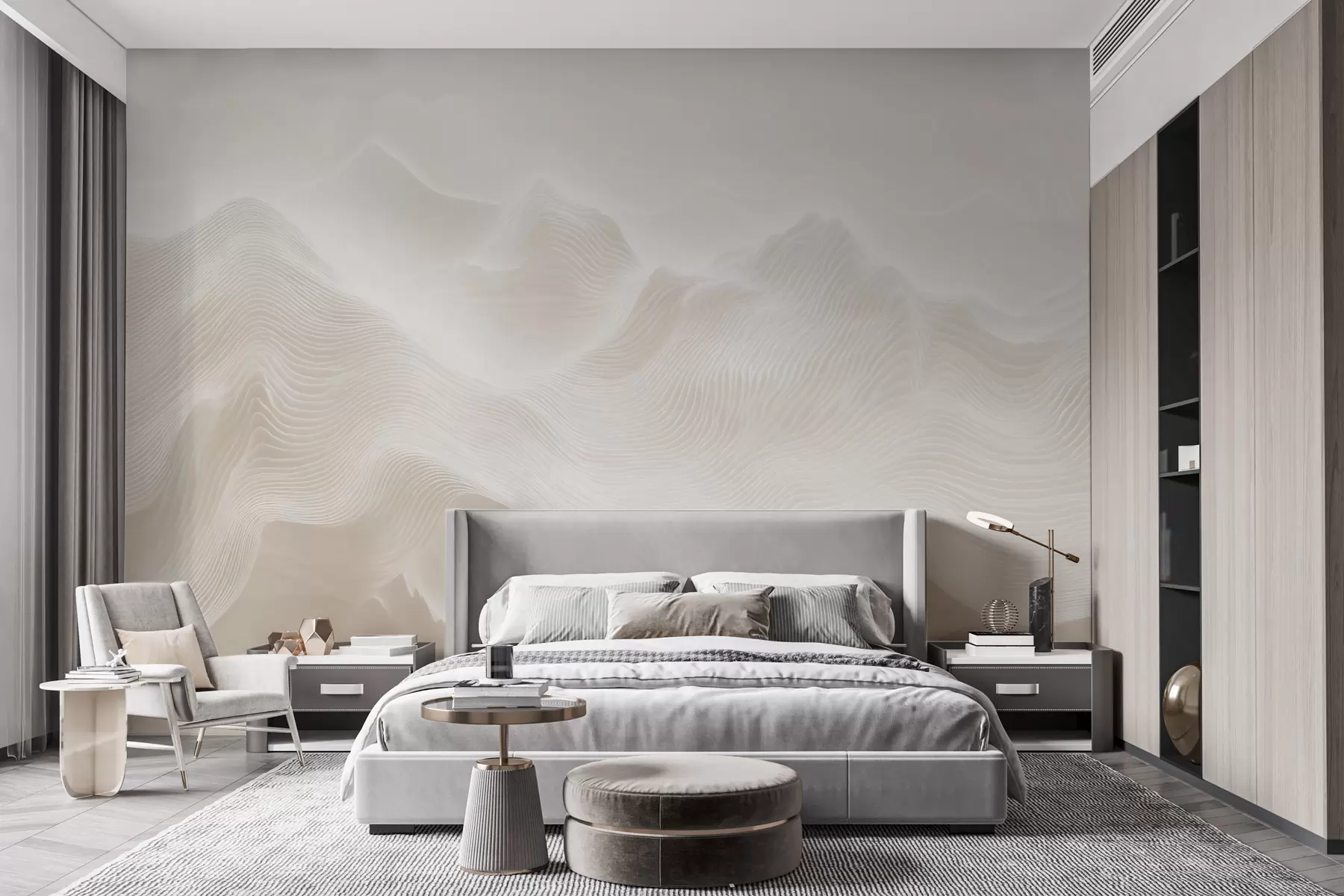 Fototapet Abstrakta, böljande berg i en beige färgskala i minimalistisk stil w09713