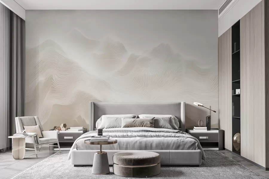 Fototapet Abstrakta, böljande berg i en beige färgskala i minimalistisk stil w09713