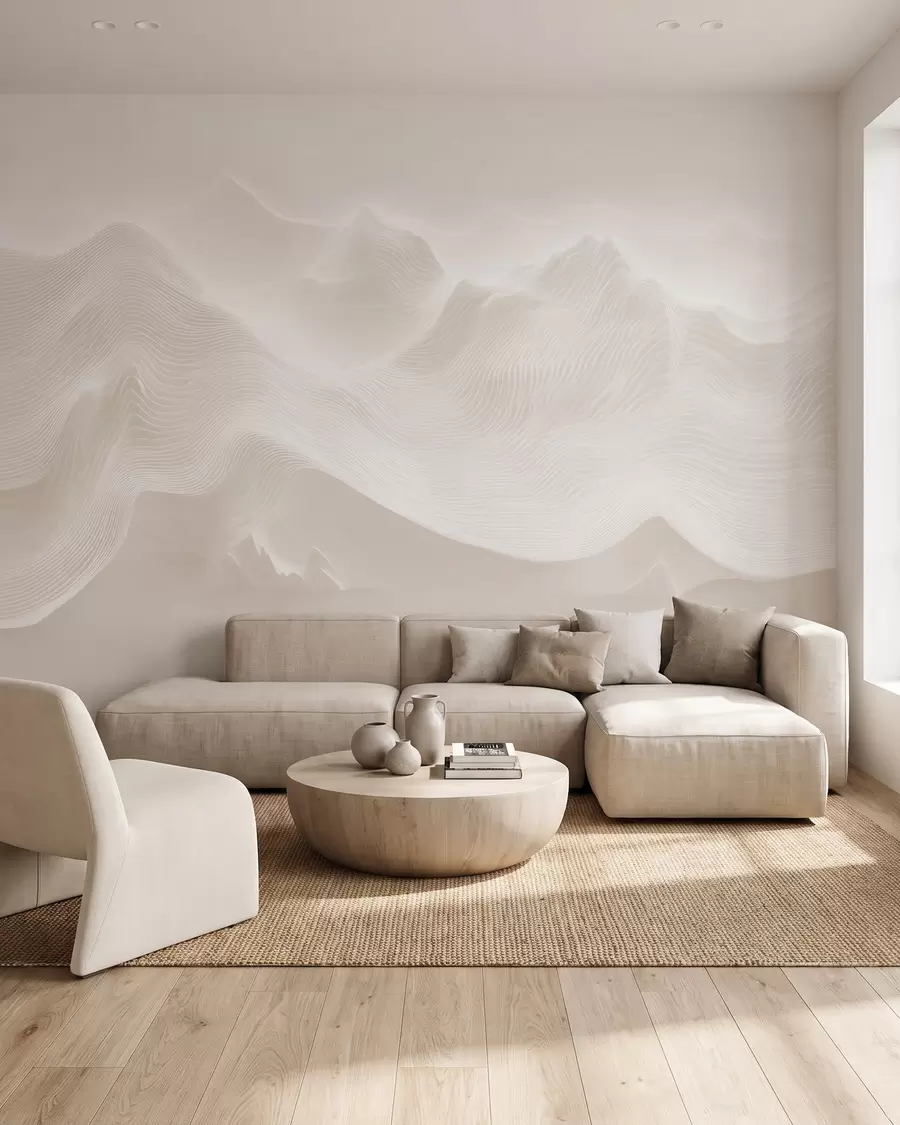 Fototapet Abstrakta, böljande berg i en beige färgskala i minimalistisk stil w09713