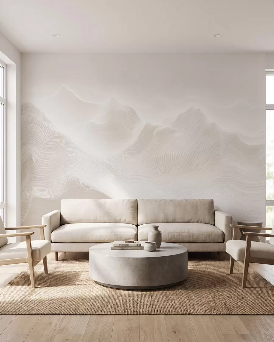 Fototapet Abstrakta, böljande berg i en beige färgskala i minimalistisk stil w09713
