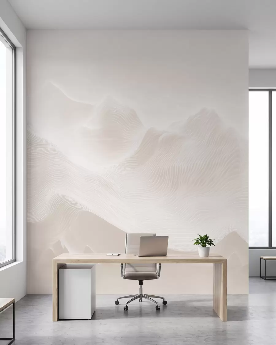 Fototapet Abstrakta, böljande berg i en beige färgskala i minimalistisk stil w09713