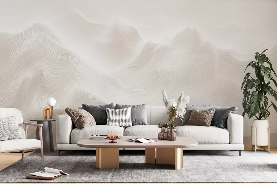 Fototapet Abstrakta, böljande berg i en beige färgskala i minimalistisk stil w09713